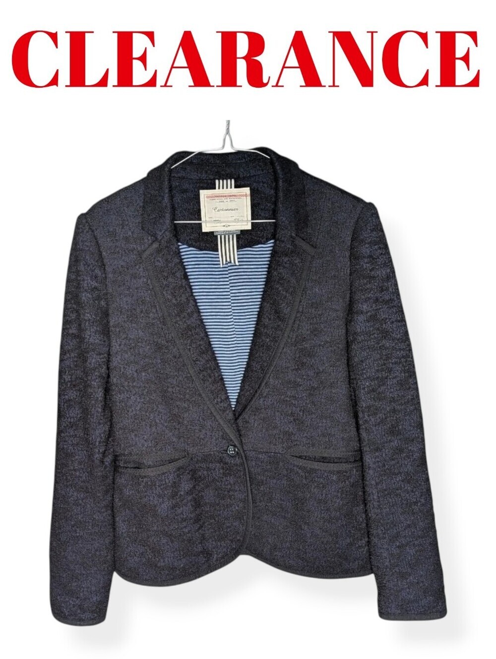 Anthropologie Cartonnier Navy Boucle Textured Knit Single Breasted Blazer Jacket